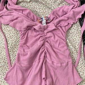 UO Loretta ruffle pink tank top